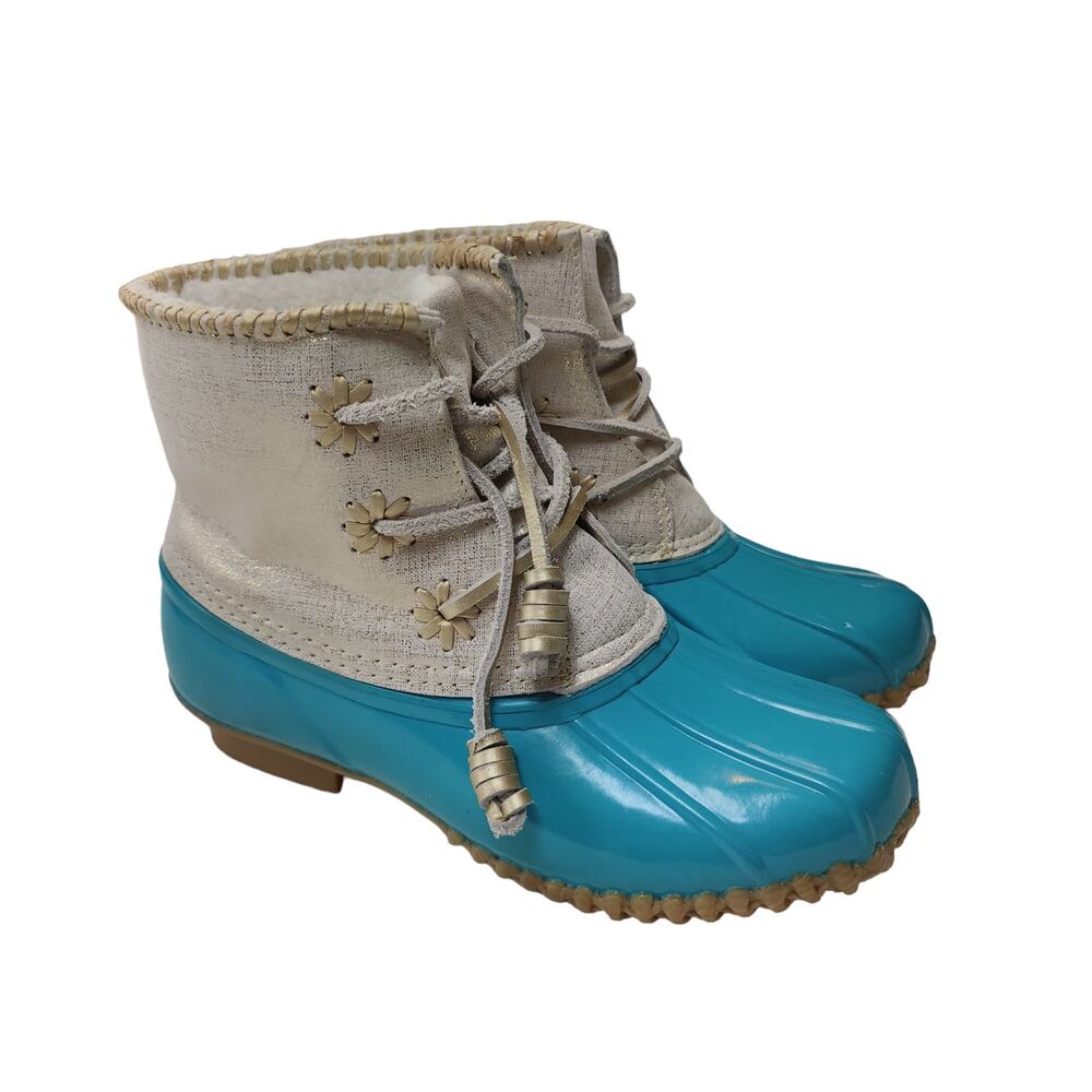 Jack Rogers Womens Sz 6 Chloe Duck Boots Caribbean Blue Fleece Lined Winter